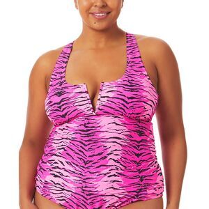 California Waves Trendy Plus Size Topaz Tiger Strappy Tankini Top